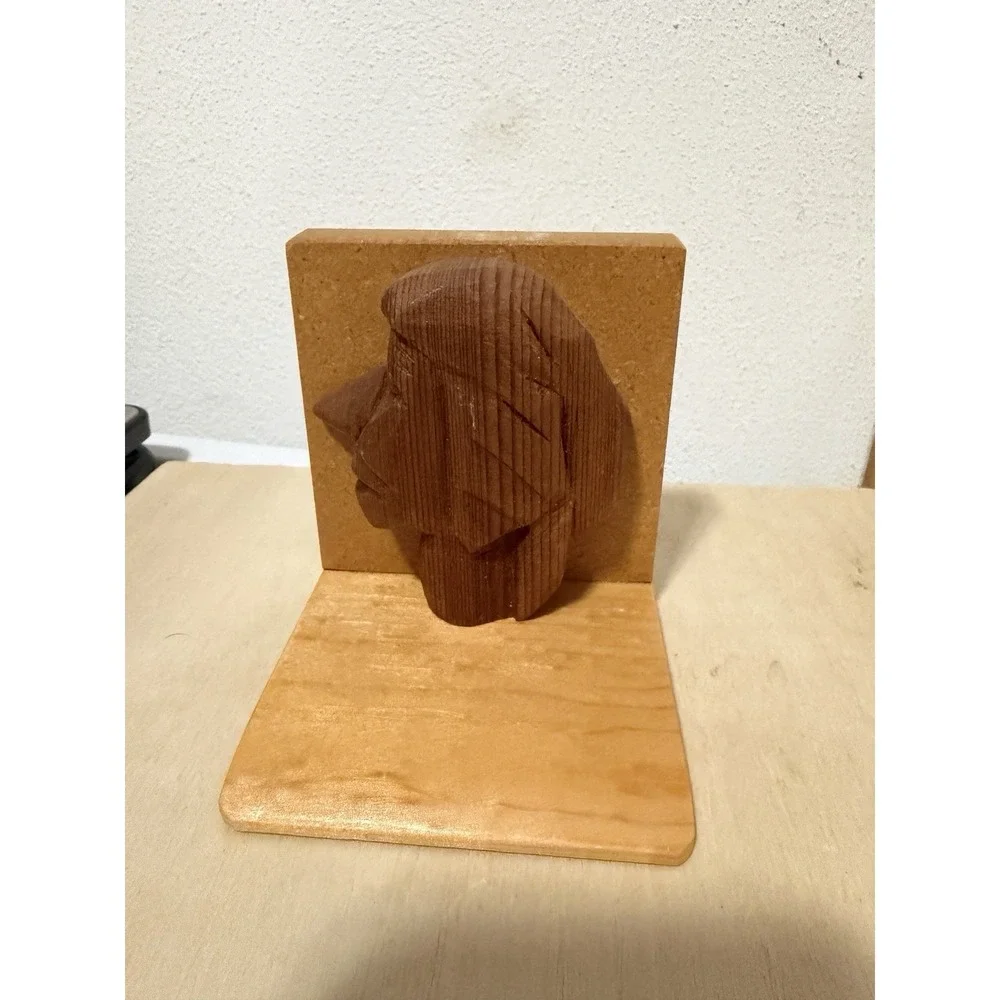 Hand carved Wood Bookshelf Stopper Head